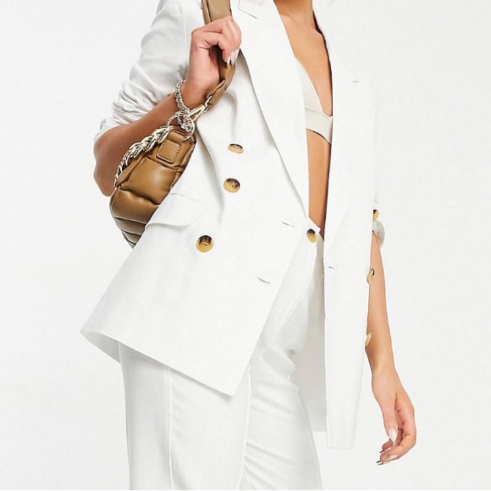 White linen double breasted blazer
